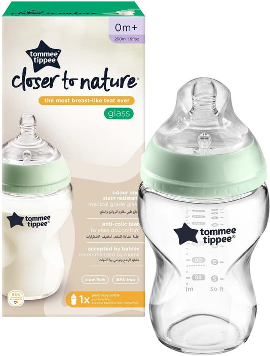 Tommee Tippee Closer To Nature Glass Bottle, 250 ml Clear