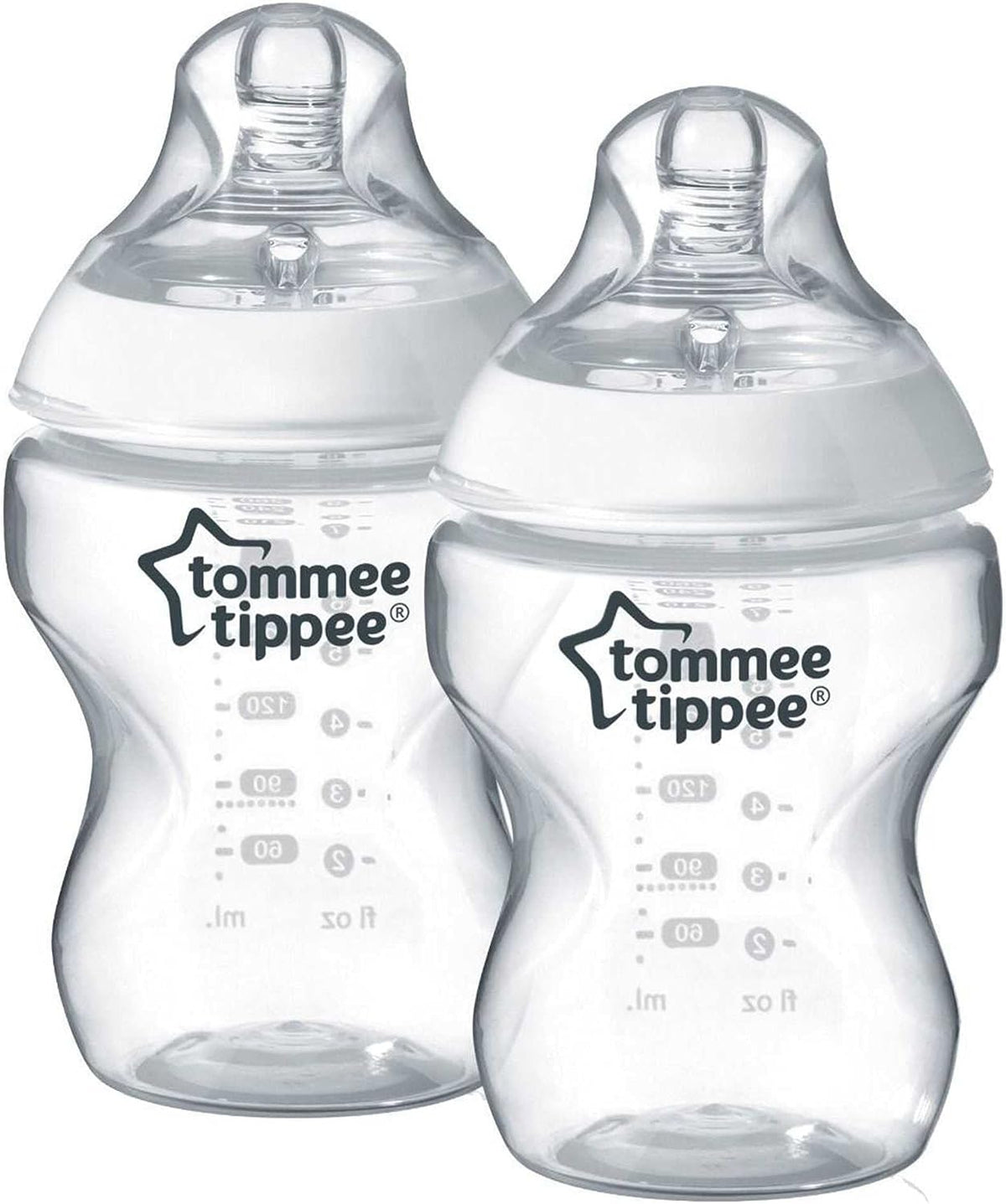 Tommee Tippee Closer To Nature Milk Feeding Bottle, Clear, 260 ml, Pack of 2