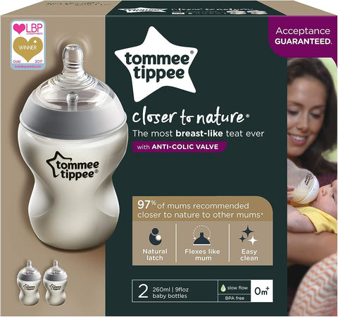 Tommee Tippee Closer To Nature Milk Feeding Bottle, Clear, 260 ml, Pack of 2