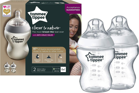 Tommee Tippee Closer To Nature Milk Feeding Bottle, Clear, 260 ml, Pack of 2