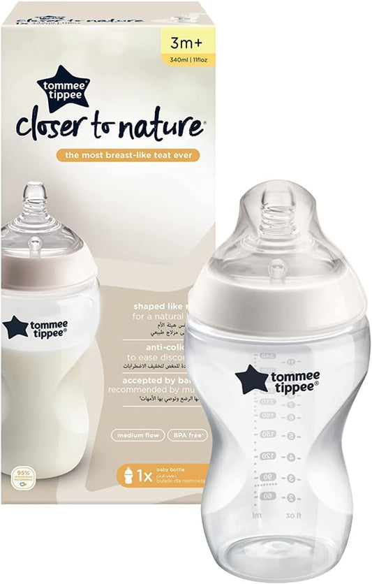 Tommee Tippee Closer to Nature Feeding Bottle, 340 ml, Clear, Piece of 1