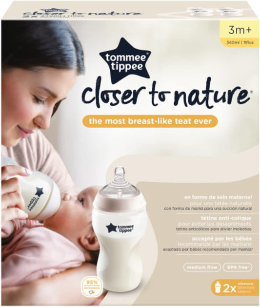 Tommee Tippee Closer To Nature Feeding Bottles 2X 340ml, White, 340 ml