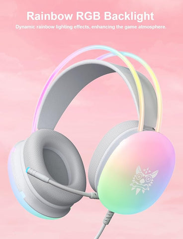 USB Gaming Headset with Mic for PC, RGB Rainbow Backlit Headphone, Virtual 7.1 Surround Sound, 50mm Driver, Soft Memory Earmuffs, Wired Laptop Desktop Computer Headset