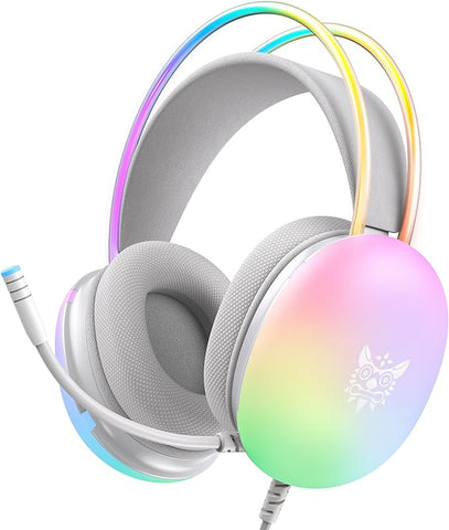 USB Gaming Headset with Mic for PC, RGB Rainbow Backlit Headphone, Virtual 7.1 Surround Sound, 50mm Driver, Soft Memory Earmuffs, Wired Laptop Desktop Computer Headset