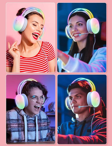 USB Gaming Headset with Mic for PC, RGB Rainbow Backlit Headphone, Virtual 7.1 Surround Sound, 50mm Driver, Soft Memory Earmuffs, Wired Laptop Desktop Computer Headset