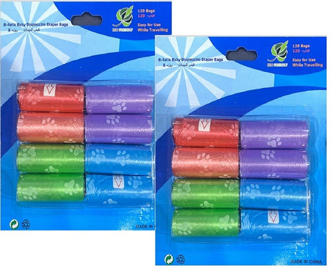 Pack Of 16 Disposable Diaper Bag Refill Rolls Safe And Odour Control - Multicolour