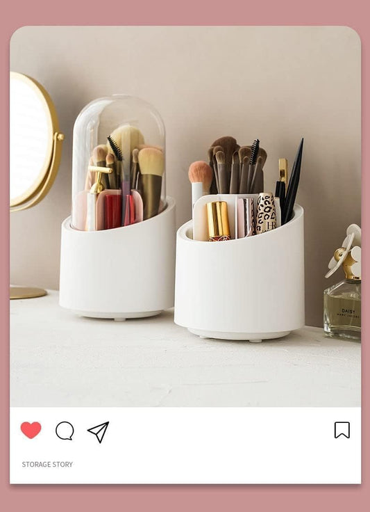 Rotating Makeup Brush Holder with Lid, Dustproof Cosmetic Brush Storage Organizer for Vanity Bathroom Dresser, Pen Pencil Holder for Office School, Acrylic Rack