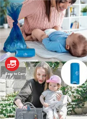 Disposable Baby Diapers Bag Box Kit Portable Baby Diapers Plastics Bags | Pet Waste Bag Dispenser Pill Shaped Rubbish Bags New Plastic Small Portable Baby Diapers Garbage Bag Removable Box Nappy Bag with Rope/hooks pack of 12 rolls total 200 Bags