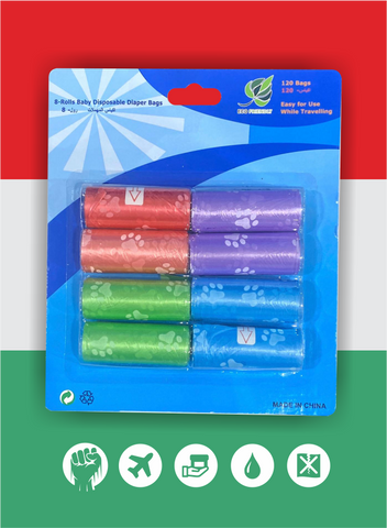 Pack Of 8 Disposable Diaper Bag Refill Rolls Safe And Odour Control - Multicolour