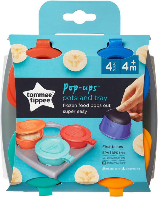 Tommee Tippee Freezer Pots and Tray - Assorted Colors, Pack of 4