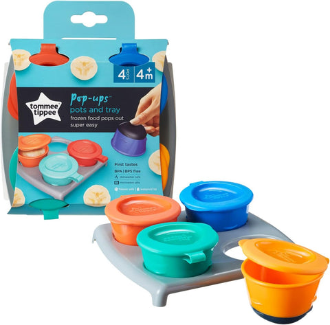 Tommee Tippee Freezer Pots and Tray - Assorted Colors, Pack of 4